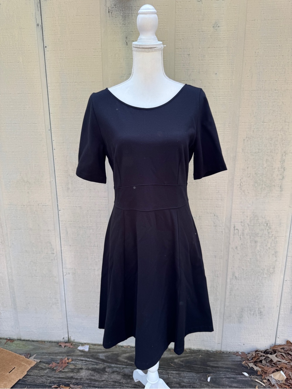 J. Crew Black Short-Sleeve Fit-and-Flare Knit Mini Dress